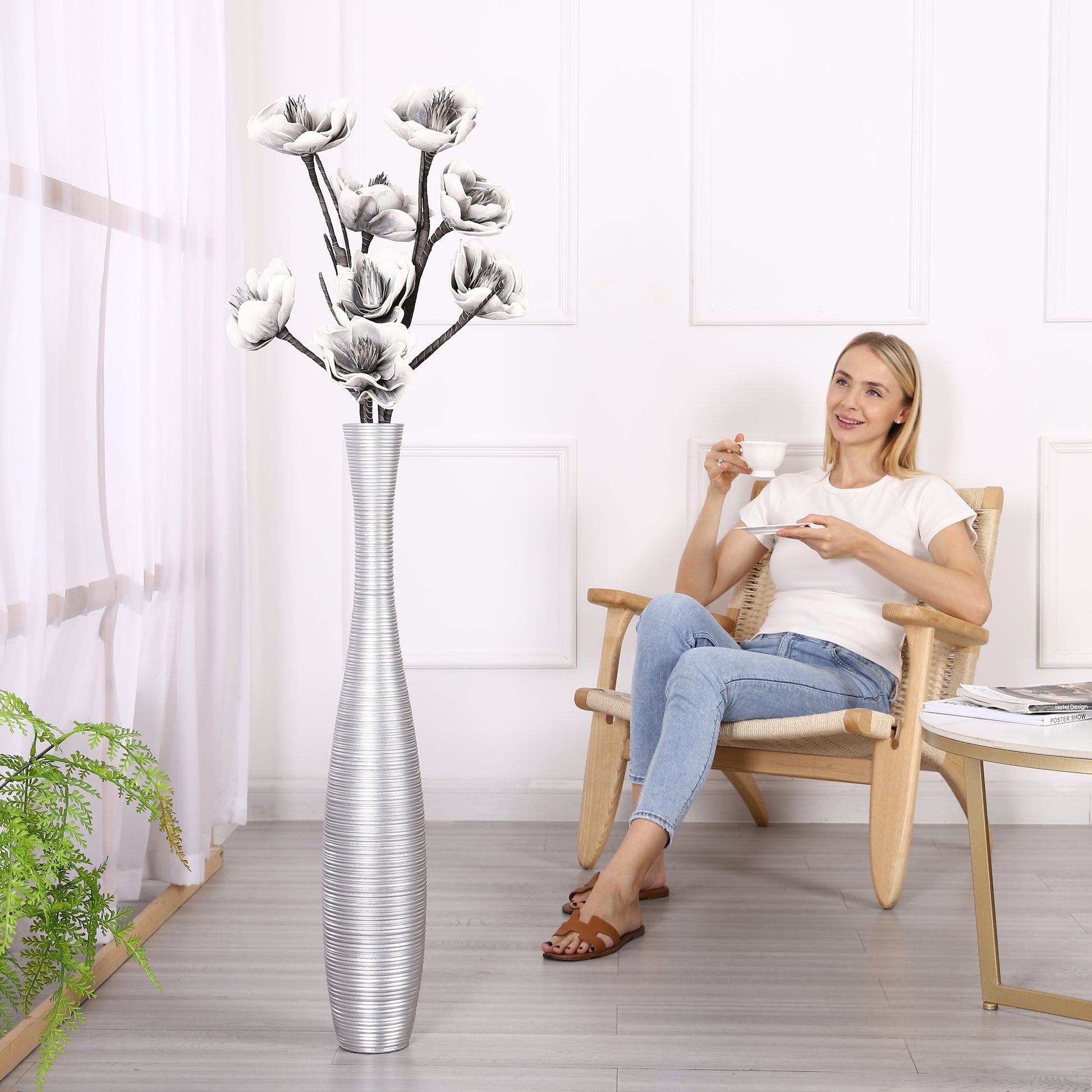 Large Resin Floor Vase – Stylish Waterproof Vase for Fresh & Dried Flowers, 85 cm