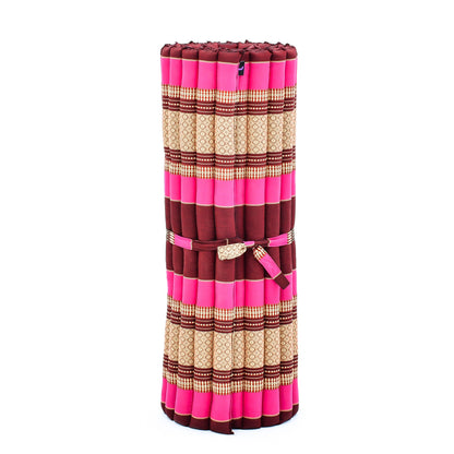 Kapok Roll-Up Mattress – Foldable Sleeping & Relax Mat with Cotton Cover for Home & Outdoor Use, Sf29 - Auburn, Pink, L: 190x100 cm