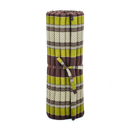 Kapok Roll-Up Mattress – Foldable Sleeping & Relax Mat with Cotton Cover for Home & Outdoor Use, Sf20 - Brown, Green, L: 190x100 cm