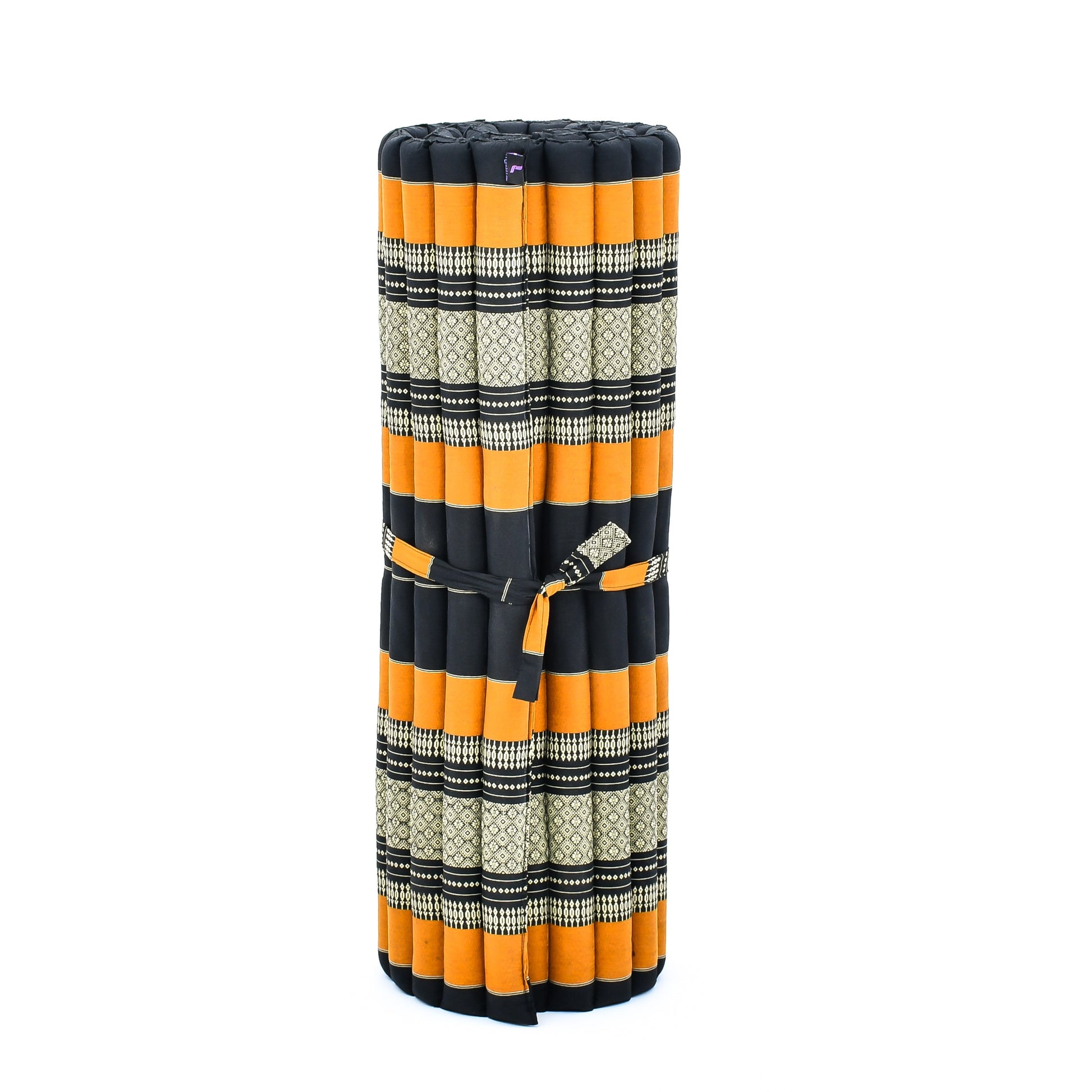 Kapok Roll-Up Mattress – Foldable Sleeping & Relax Mat with Cotton Cover for Home & Outdoor Use, Sf03 - Black, Orange, L: 190x100 cm