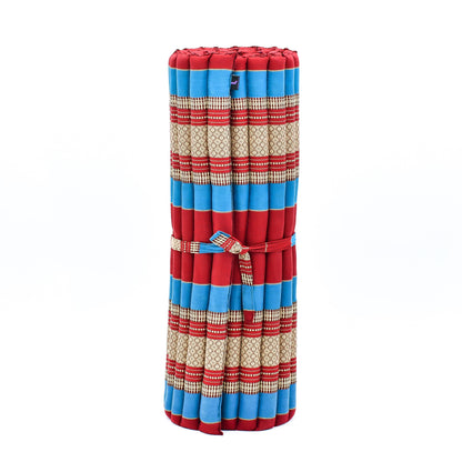 Kapok Roll-Up Mattress – Foldable Sleeping & Relax Mat with Cotton Cover for Home & Outdoor Use, Sf27 - Blue, Red, L: 190x100 cm
