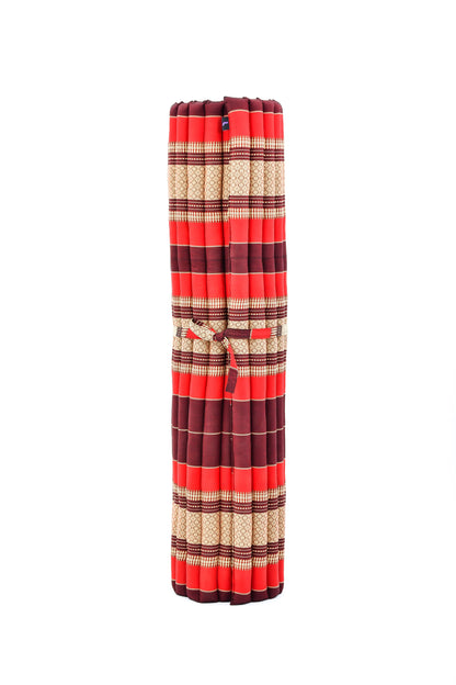 Kapok Roll-Up Mattress – Foldable Sleeping & Relax Mat with Cotton Cover for Home & Outdoor Use, Sf24 - Red, Brown, XL: 190x145 cm