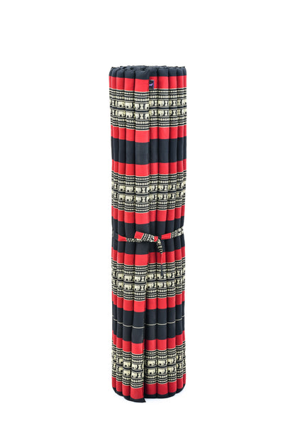 Kapok Roll-Up Mattress – Foldable Sleeping & Relax Mat with Cotton Cover for Home & Outdoor Use, Sf13 - Red, Black, XL: 190x145 cm