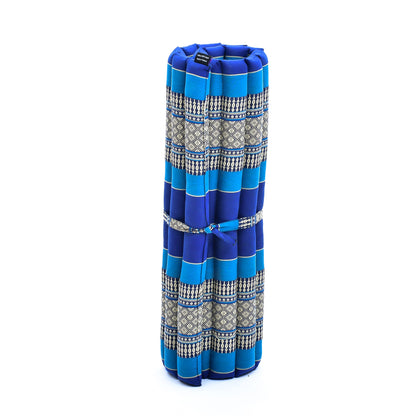 Large Kapok Zabuton Meditation Cushion – Rectangular Floor Mat with Cotton Cover, Sf28 - Blue