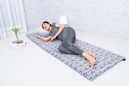 Kapok Roll-Up Mattress – Foldable Sleeping & Relax Mat with Cotton Cover for Home & Outdoor Use, El1 - Blue, M: 190x70 cm