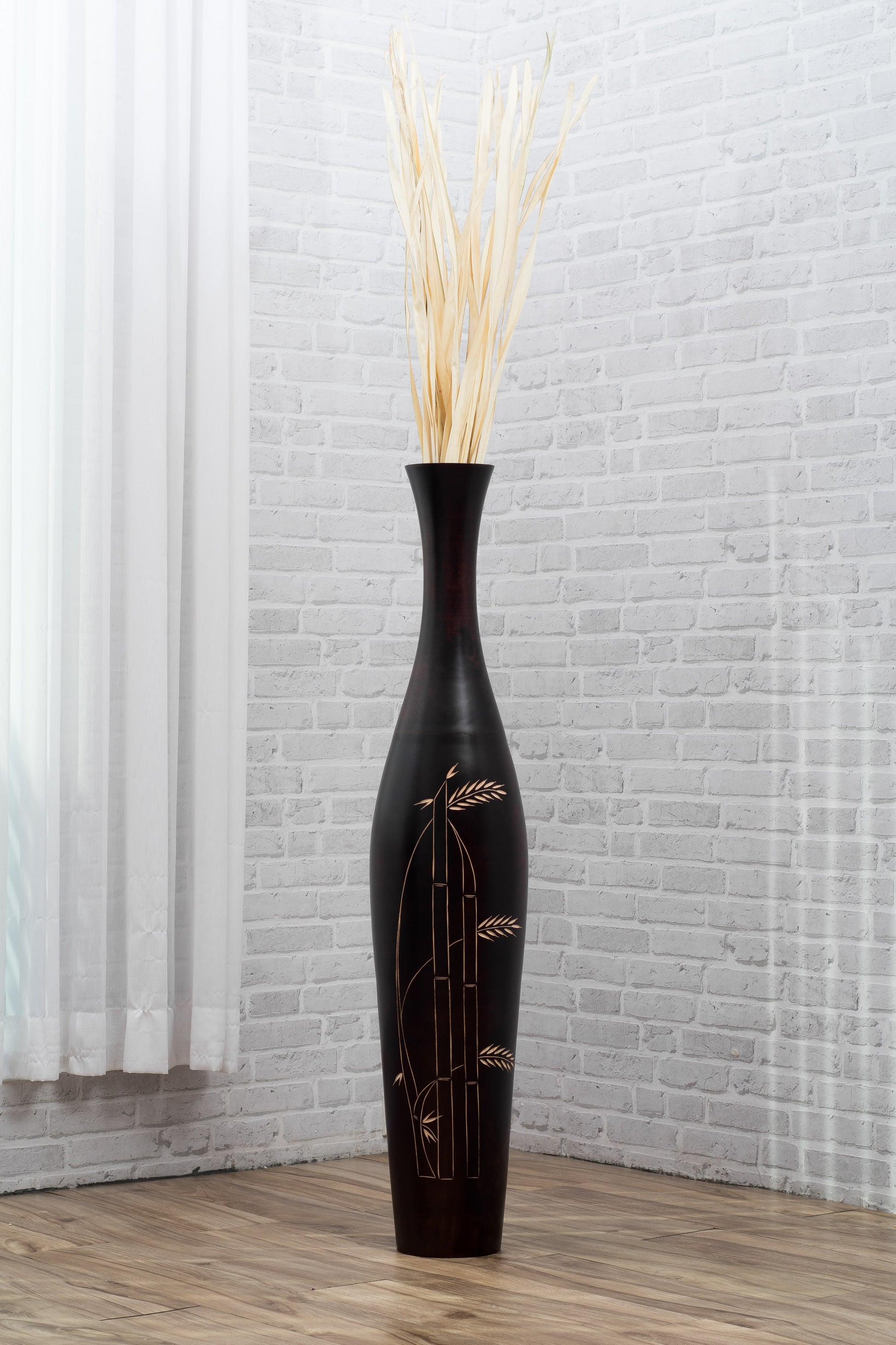 Large Mango Wood Floor Vase – Handcrafted Decorative Highlight from Thailand, 105 cm
