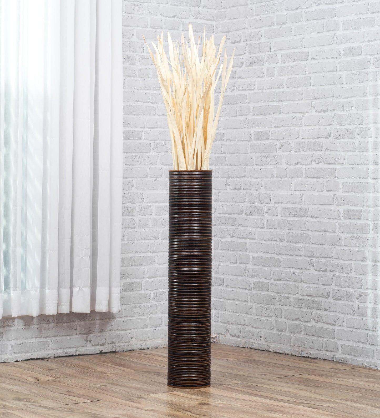 Large Mango Wood Floor Vase – Handcrafted Decorative Highlight from Thailand, brown, 65 cm