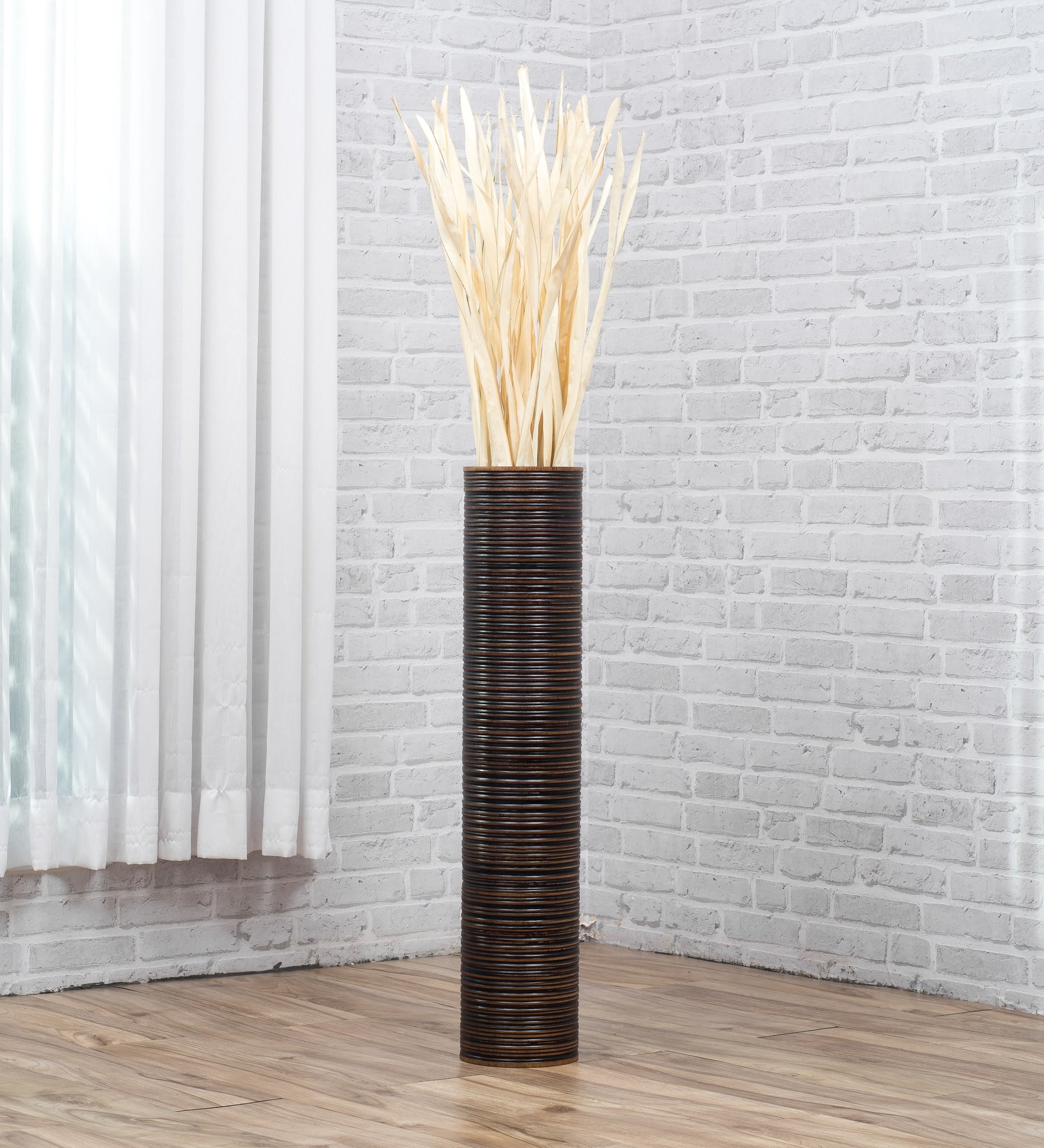 Large Mango Wood Floor Vase – Handcrafted Decorative Highlight from Thailand, brown, 65 cm