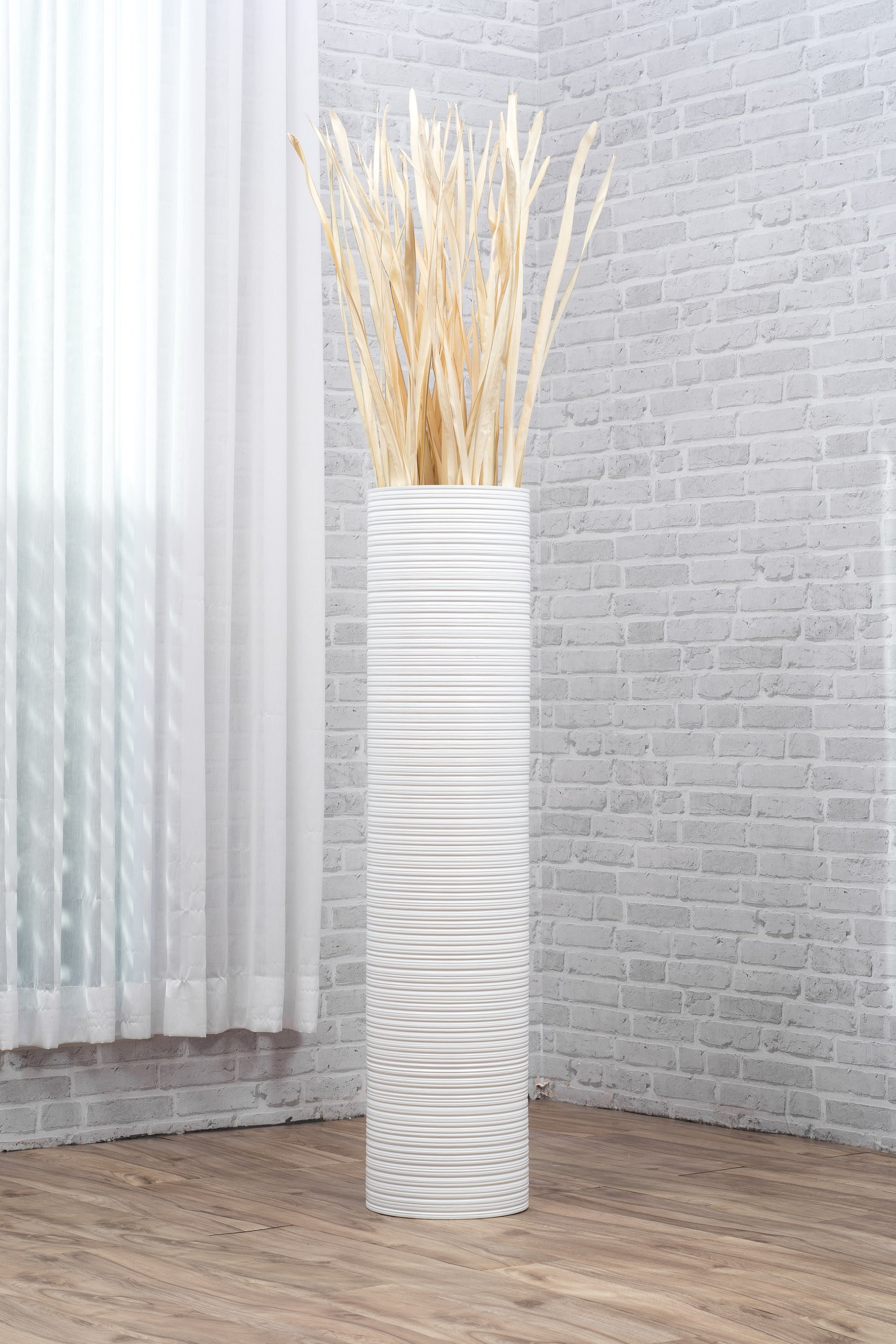 Large Mango Wood Floor Vase – Handcrafted Decorative Highlight from Thailand, white, 105 cm