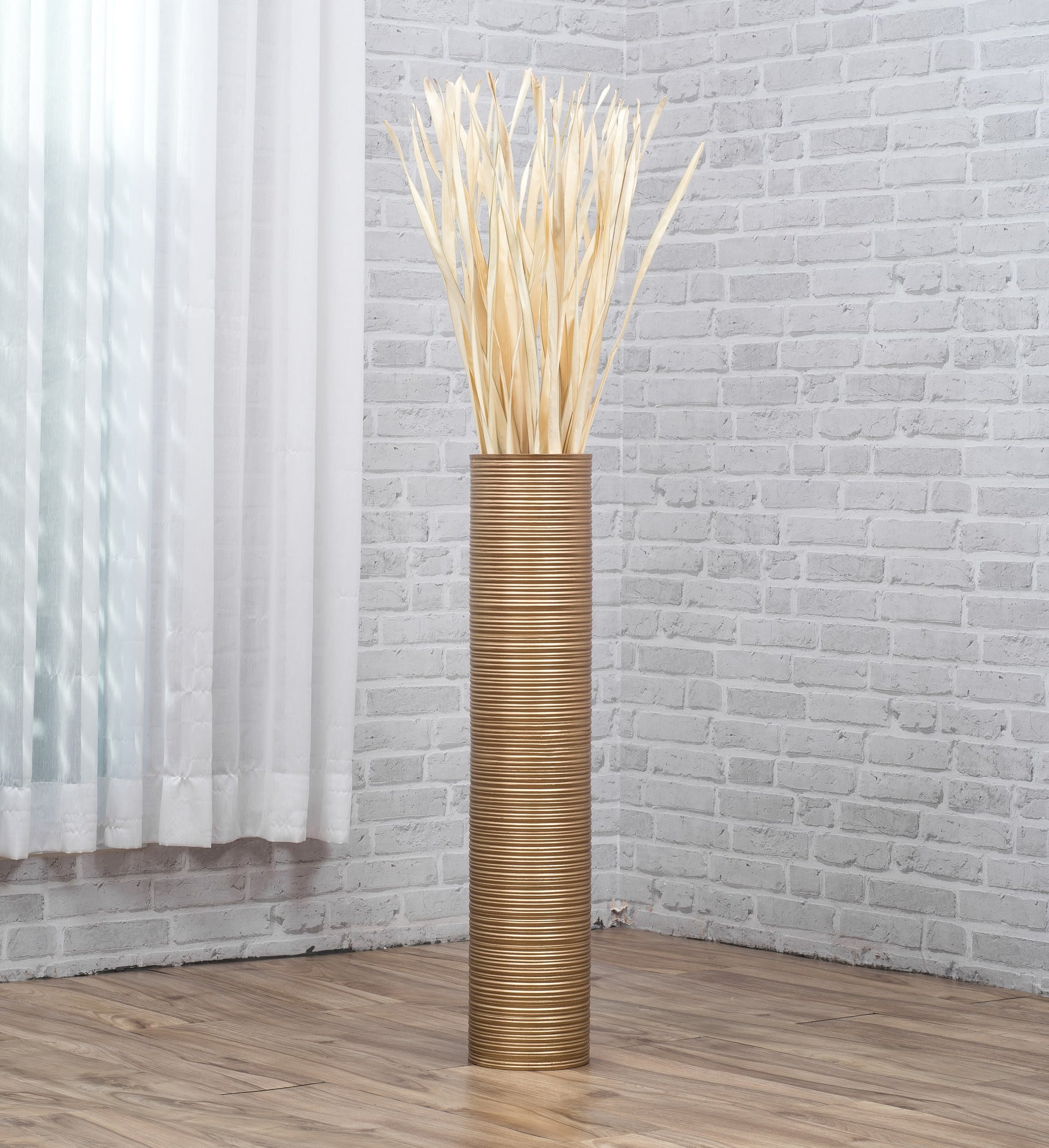 Large Mango Wood Floor Vase – Handcrafted Decorative Highlight from Thailand, gold, 65 cm