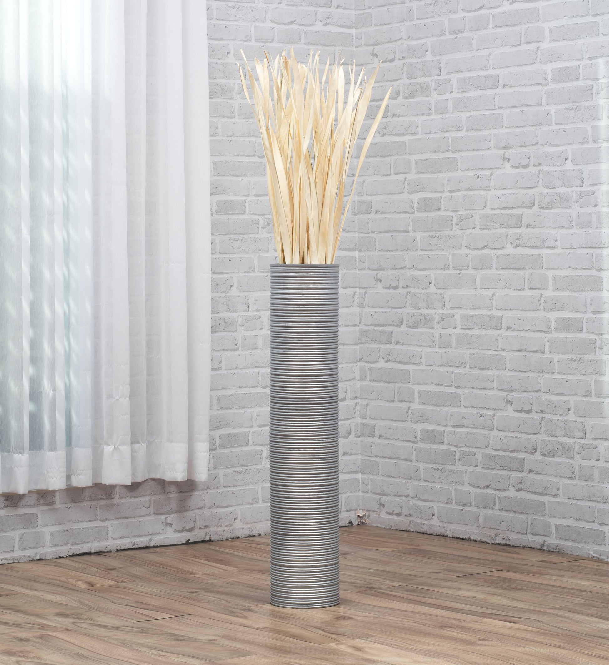 Large Mango Wood Floor Vase – Handcrafted Decorative Highlight from Thailand, silver, 65 cm