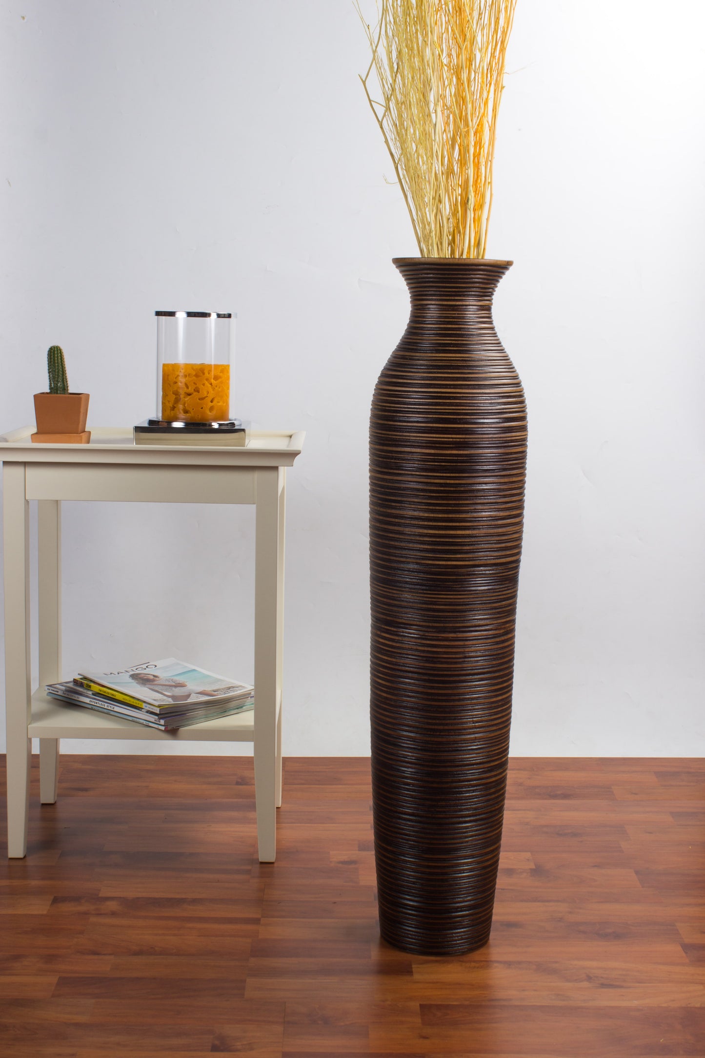 Large Mango Wood Floor Vase – Handcrafted Decorative Highlight from Thailand, 85 cm