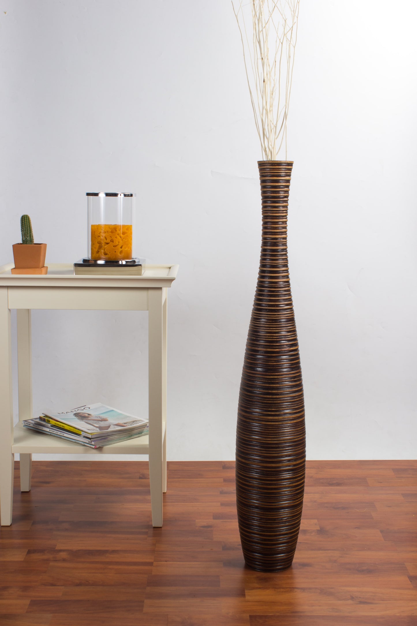 Large Mango Wood Floor Vase – Handcrafted Decorative Highlight from Thailand, 85 cm