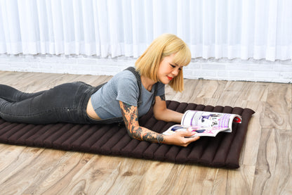 Kapok Roll-Up Mattress – Foldable Sleeping & Relax Mat with Cotton Cover for Home & Outdoor Use, Cl17 - Brown, M: 190x70 cm