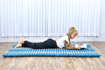Kapok Roll-Up Mattress – Foldable Sleeping & Relax Mat with Cotton Cover for Home & Outdoor Use, Sf22 - Blue, XL: 190x145 cm