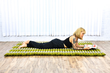 Kapok Roll-Up Mattress – Foldable Sleeping & Relax Mat with Cotton Cover for Home & Outdoor Use, Sf17 - Green, XL: 190x145 cm