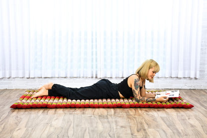 Kapok Roll-Up Mattress – Foldable Sleeping & Relax Mat with Cotton Cover for Home & Outdoor Use, Sf11 - Red, Green, L: 190x100 cm
