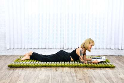 Kapok Roll-Up Mattress – Foldable Sleeping & Relax Mat with Cotton Cover for Home & Outdoor Use, Sf17 - Green, L: 190x100 cm