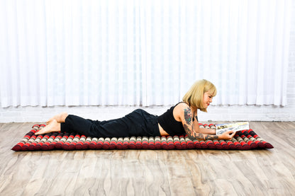 Kapok Roll-Up Mattress – Foldable Sleeping & Relax Mat with Cotton Cover for Home & Outdoor Use, Sf24 - Red, Brown, L: 190x100 cm