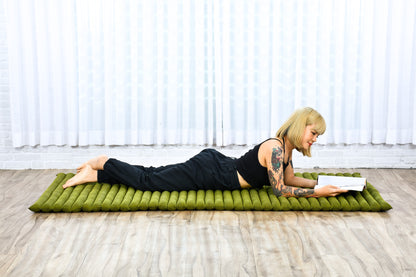 Kapok Roll-Up Mattress – Foldable Sleeping & Relax Mat with Cotton Cover for Home & Outdoor Use, Cl23 - Green, L: 190x100 cm