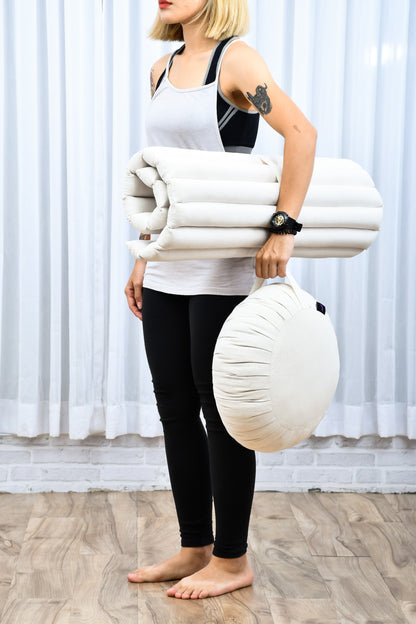 Kapok Meditation Cushion Set – Zabuton Mat & Zafu Seat Cushion with Cotton Cover, Cl01 - Ecru
