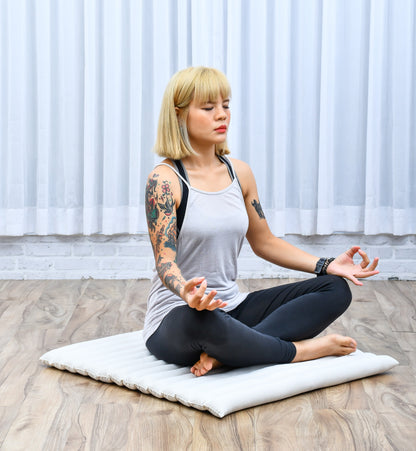 Large Kapok Zabuton Meditation Cushion – Rectangular Floor Mat with Cotton Cover, Cl01 - Ecru