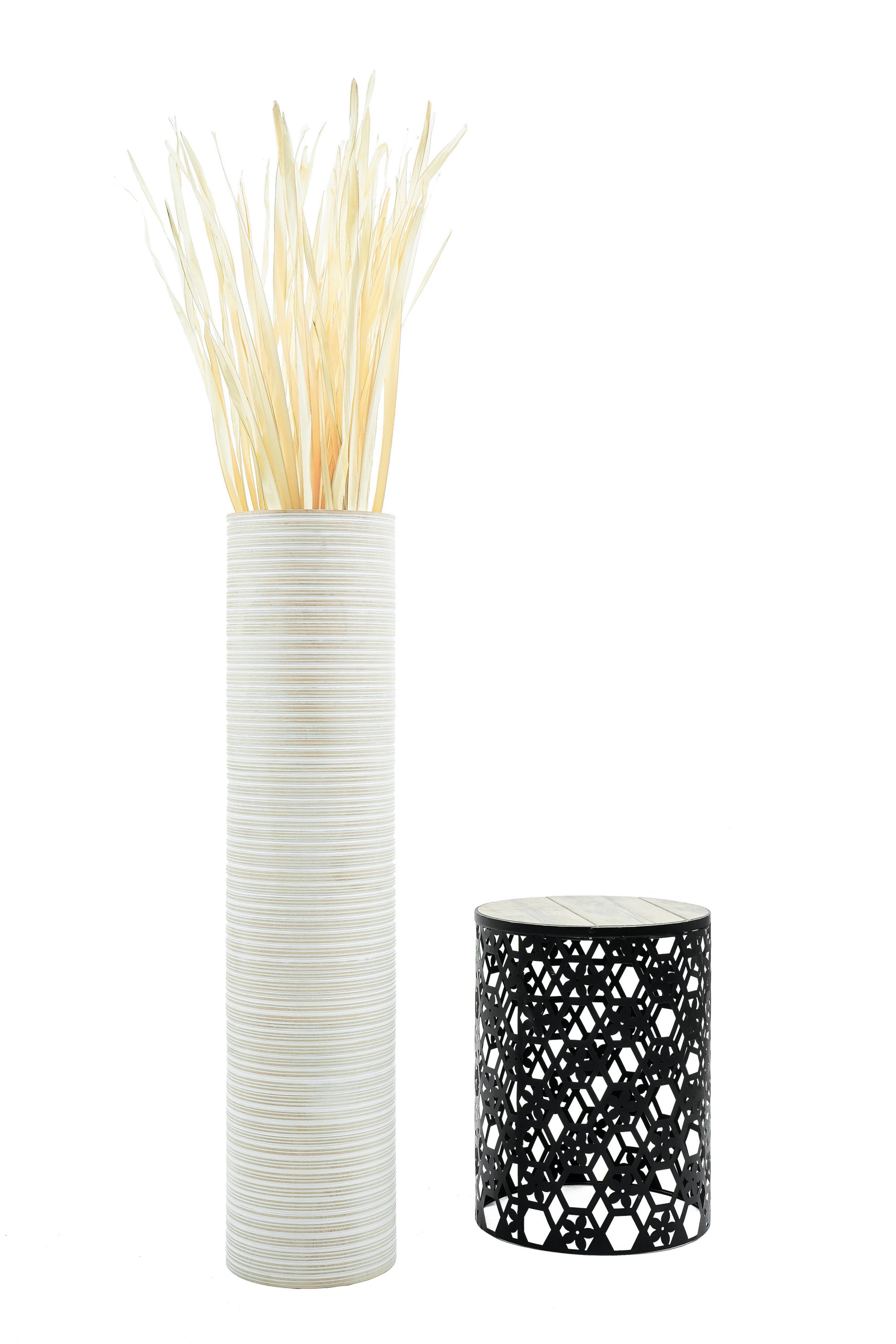 Large Mango Wood Floor Vase – Handcrafted Decorative Highlight from Thailand, white wash, 105 cm