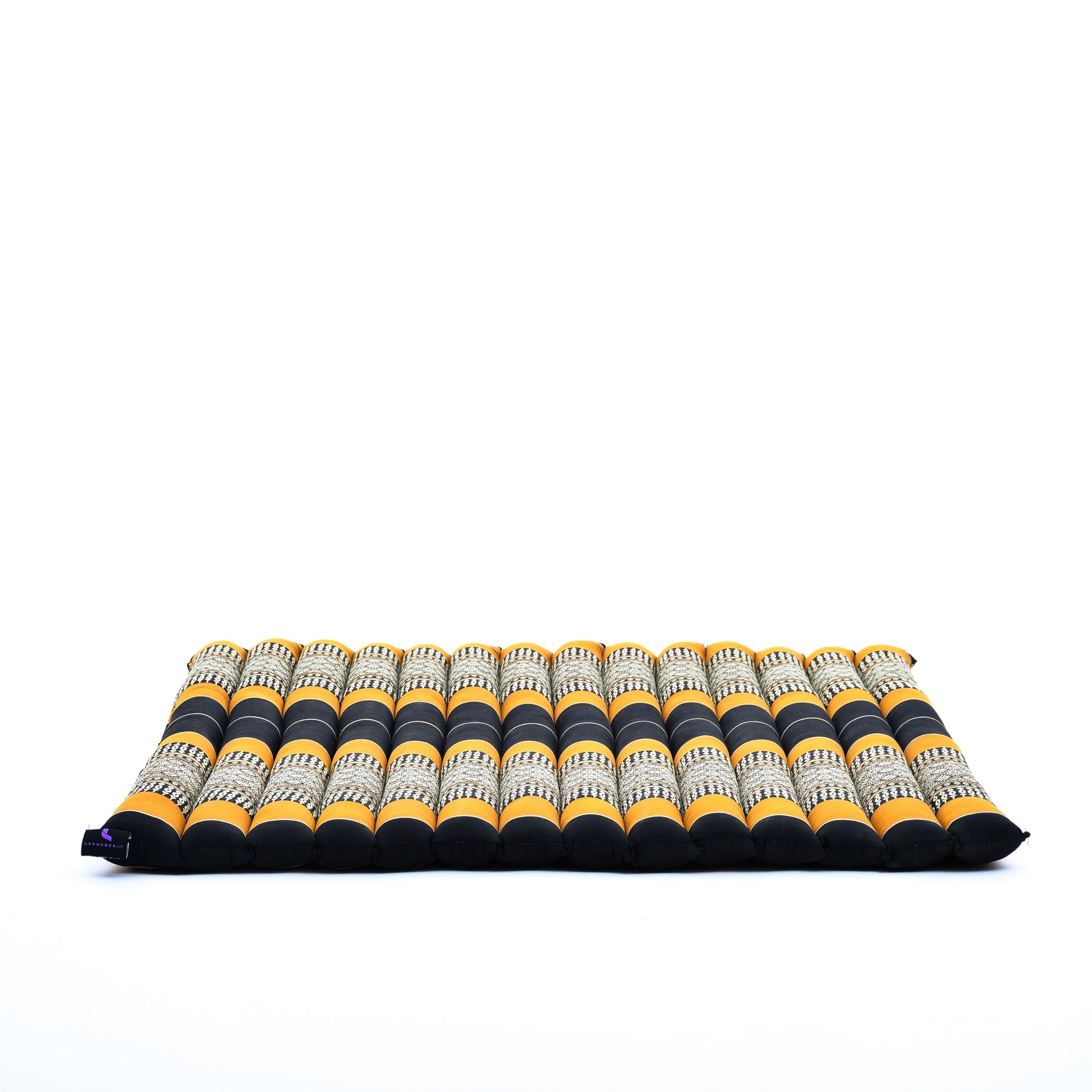 Large Kapok Zabuton Meditation Cushion – Rectangular Floor Mat with Cotton Cover, Sf03 - Black, Orange