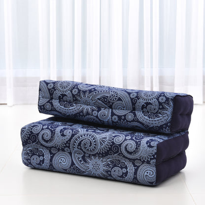 Foldable Meditation Cushion – Compact Kapok Seat with Foot Pad and Cotton Cover in Solid Colors or Thai Pattern, Cbt1 - Blue