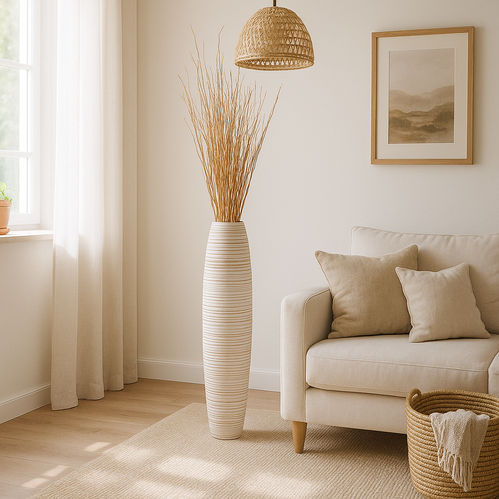 Large Mango Wood Floor Vase – Handcrafted Decorative Highlight from Thailand, 85 cm