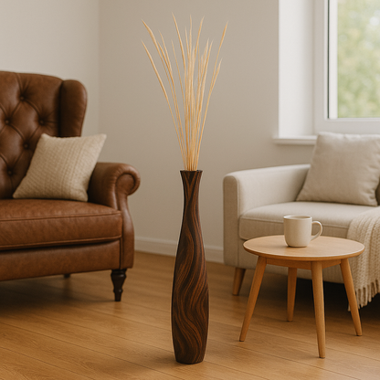 Large Mango Wood Floor Vase – Handcrafted Decorative Highlight from Thailand, 65 cm