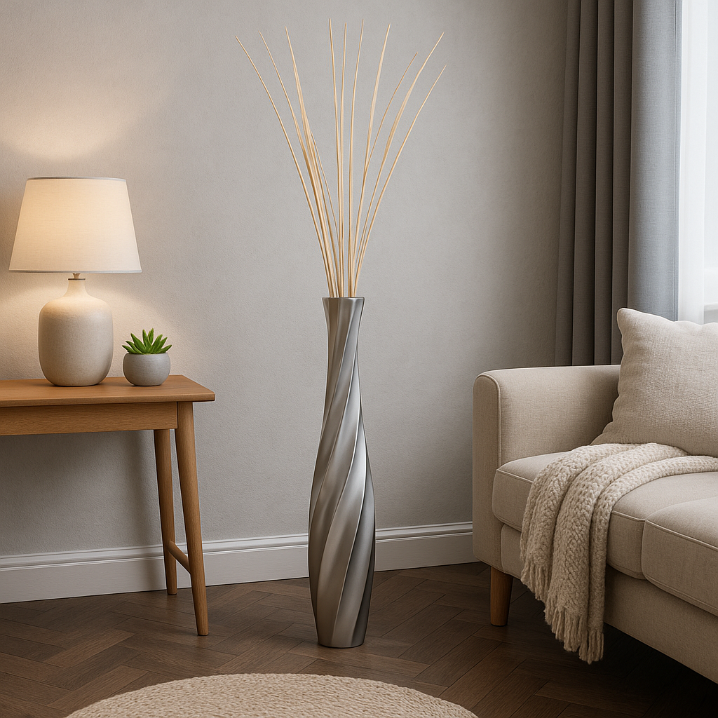 Large Mango Wood Floor Vase – Handcrafted Decorative Highlight from Thailand, 65 cm