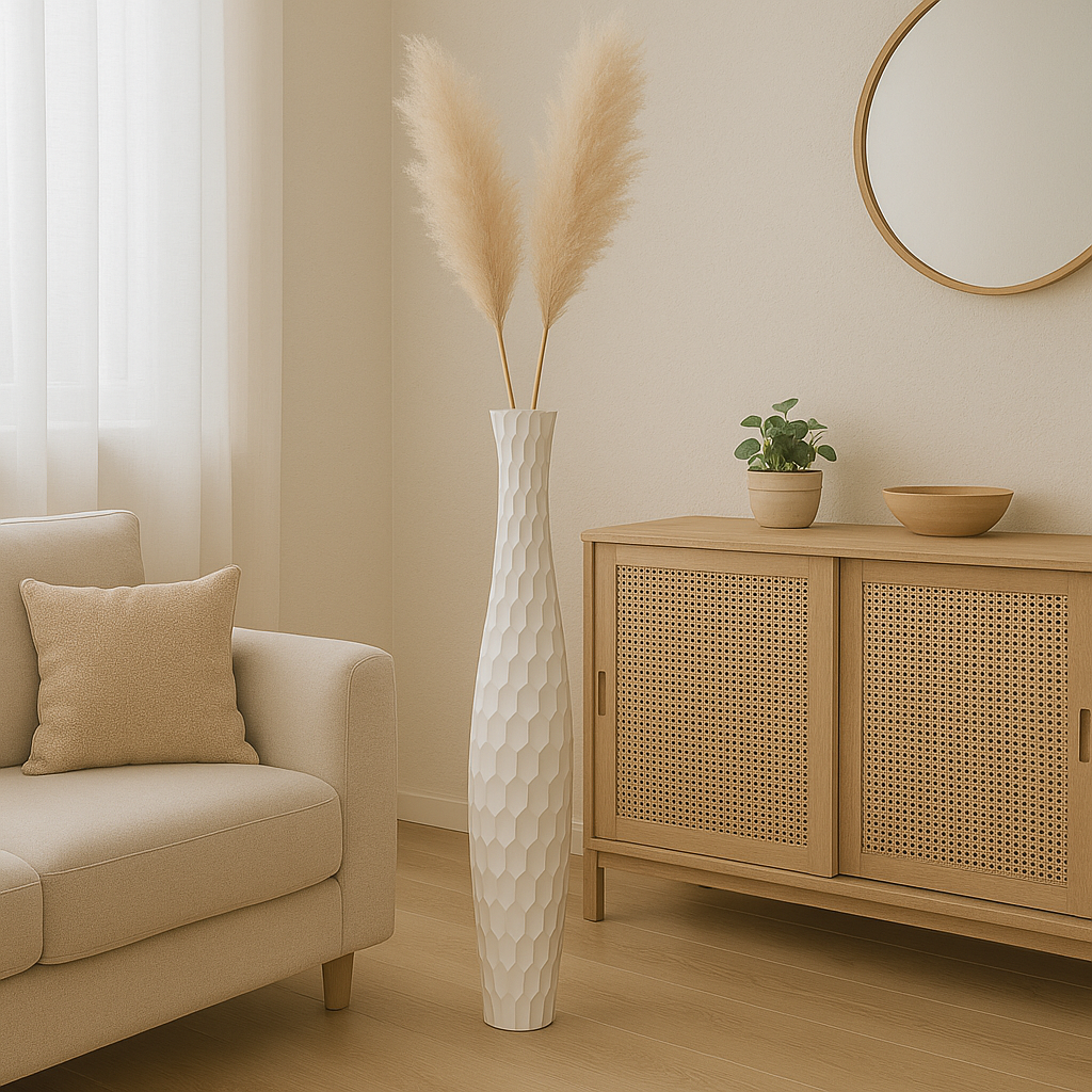 Large Mango Wood Floor Vase – Handcrafted Decorative Highlight from Thailand, 105 cm