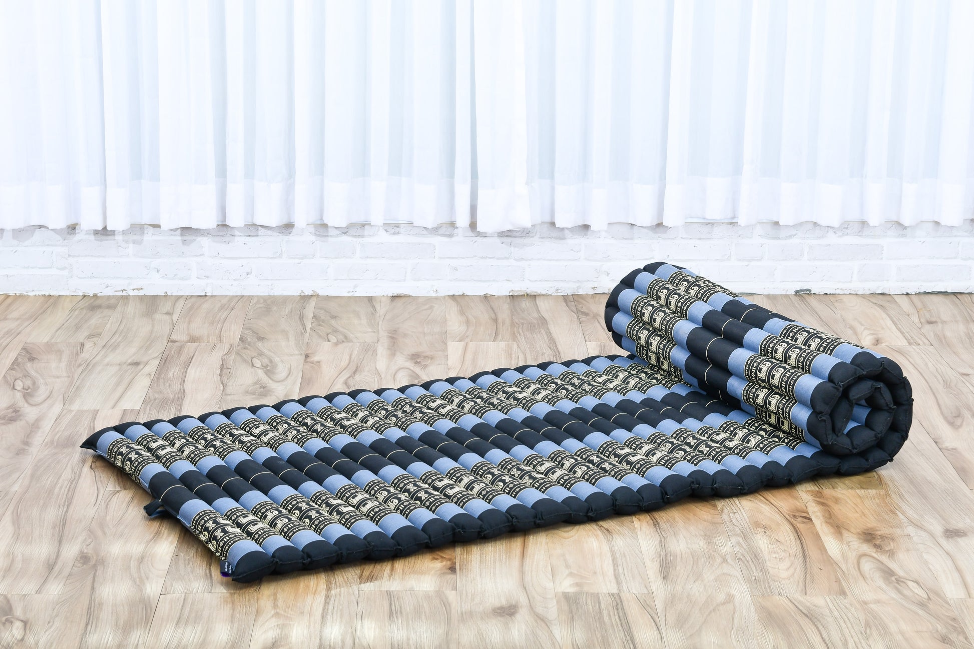 Kapok Roll-Up Mattress – Foldable Sleeping & Relax Mat with Cotton Cover for Home & Outdoor Use, Sf15 - Blue, M: 190x70 cm