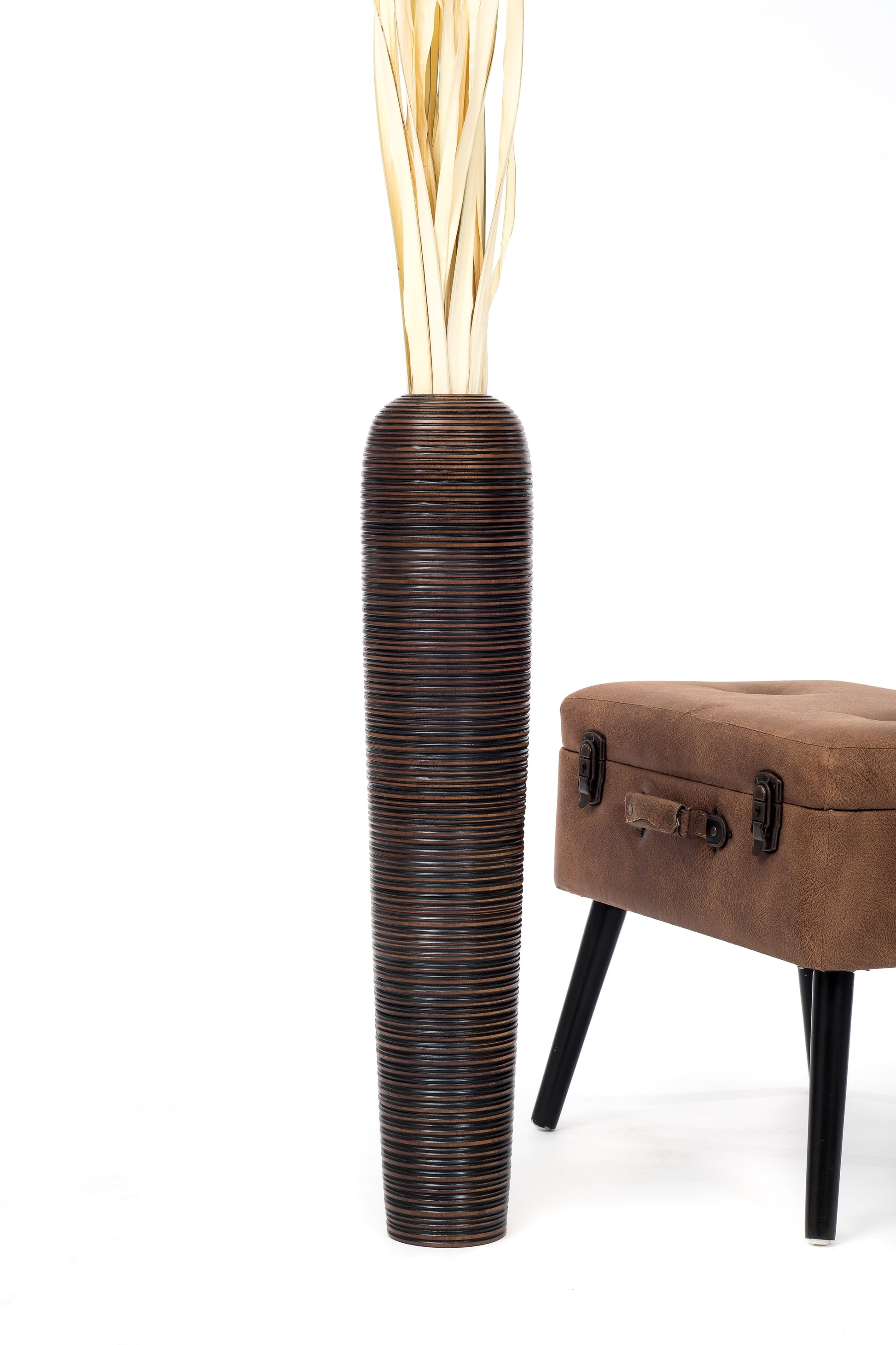 Large Mango Wood Floor Vase – Handcrafted Decorative Highlight from Thailand, brown, 85 cm