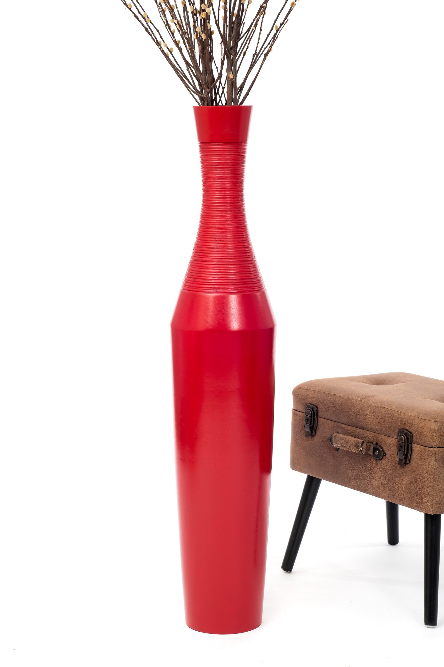 Large Mango Wood Floor Vase – Handcrafted Decorative Highlight from Thailand, 105 cm