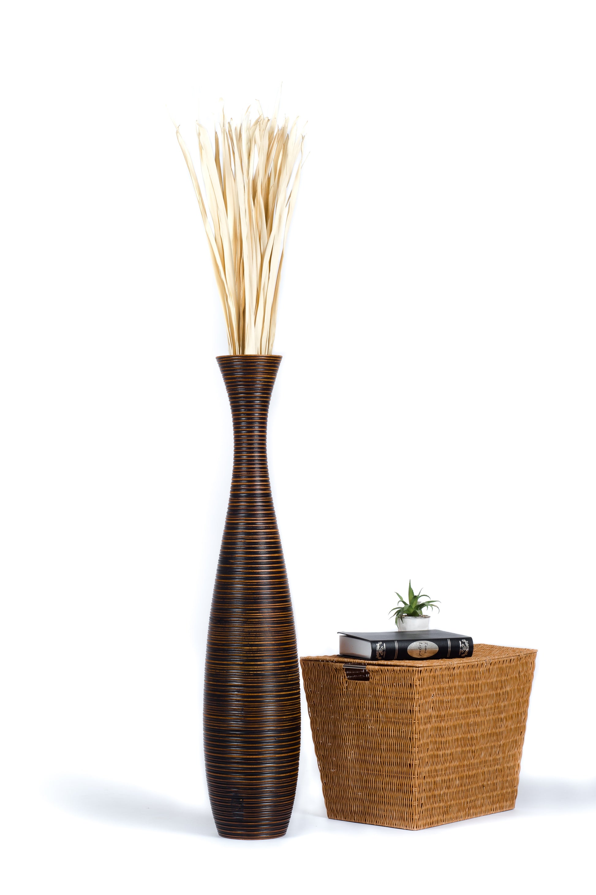 Large Mango Wood Floor Vase – Handcrafted Decorative Highlight from Thailand, 105 cm