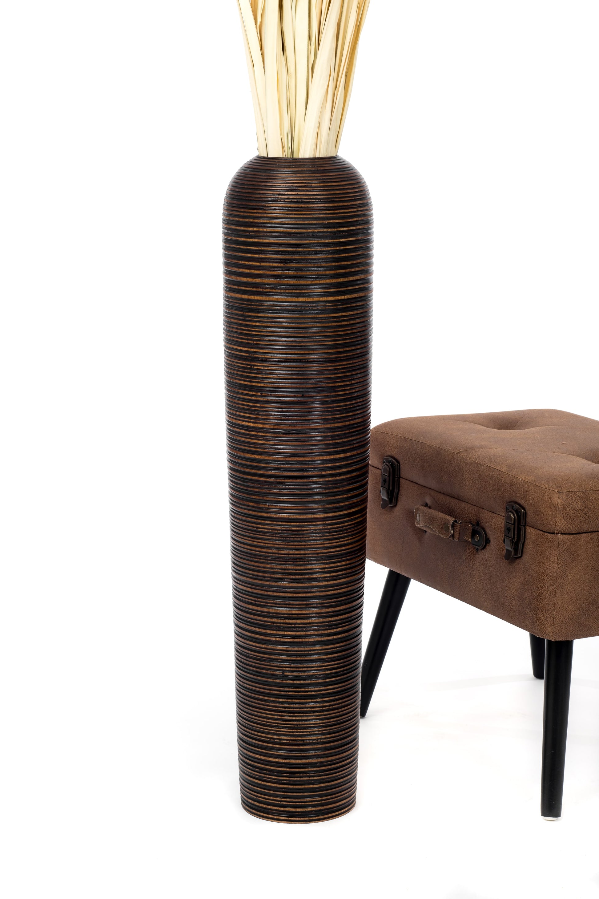 Large Mango Wood Floor Vase – Handcrafted Decorative Highlight from Thailand, brown, 85 cm