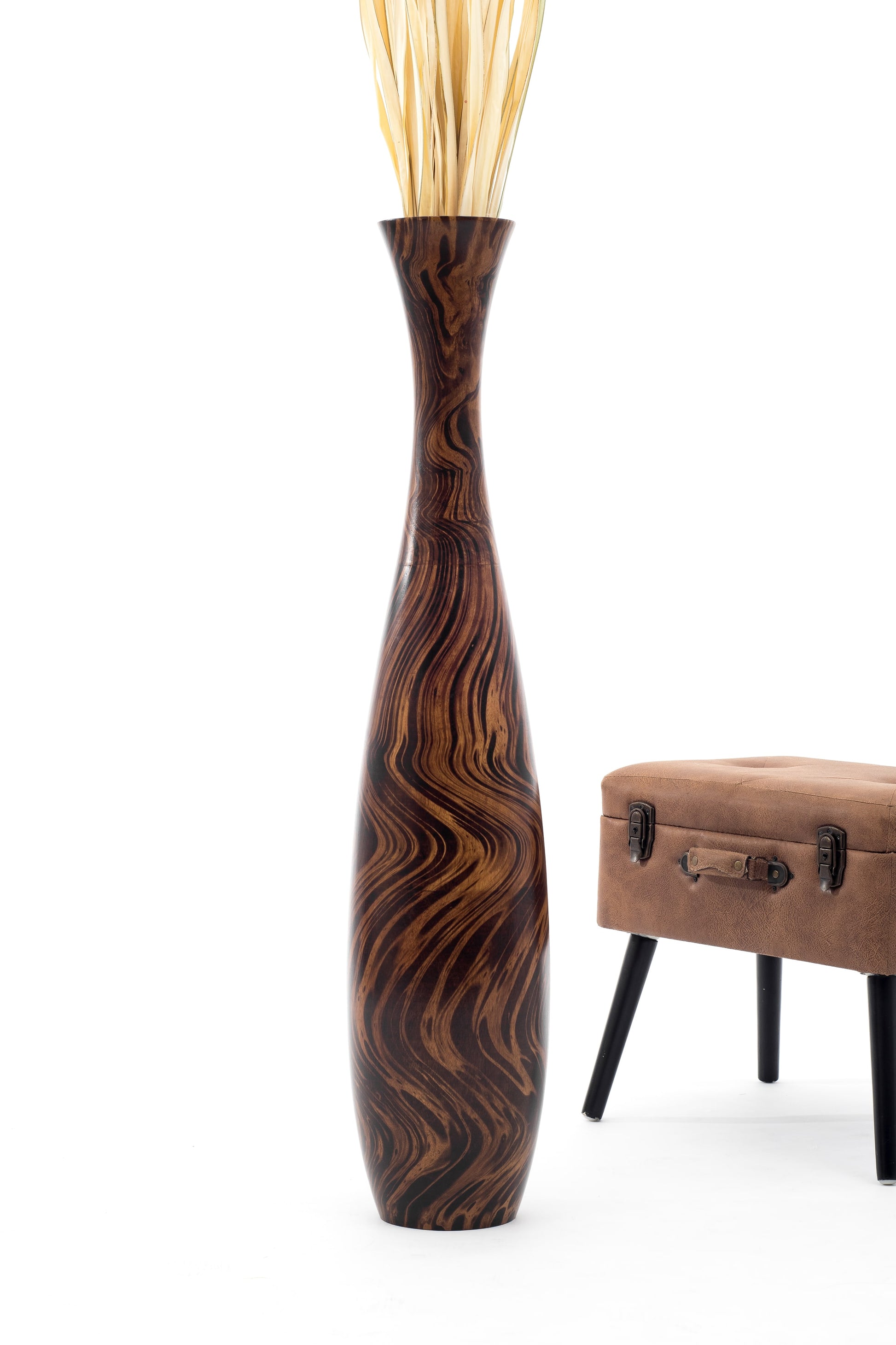 Large Mango Wood Floor Vase – Handcrafted Decorative Highlight from Thailand, 105 cm