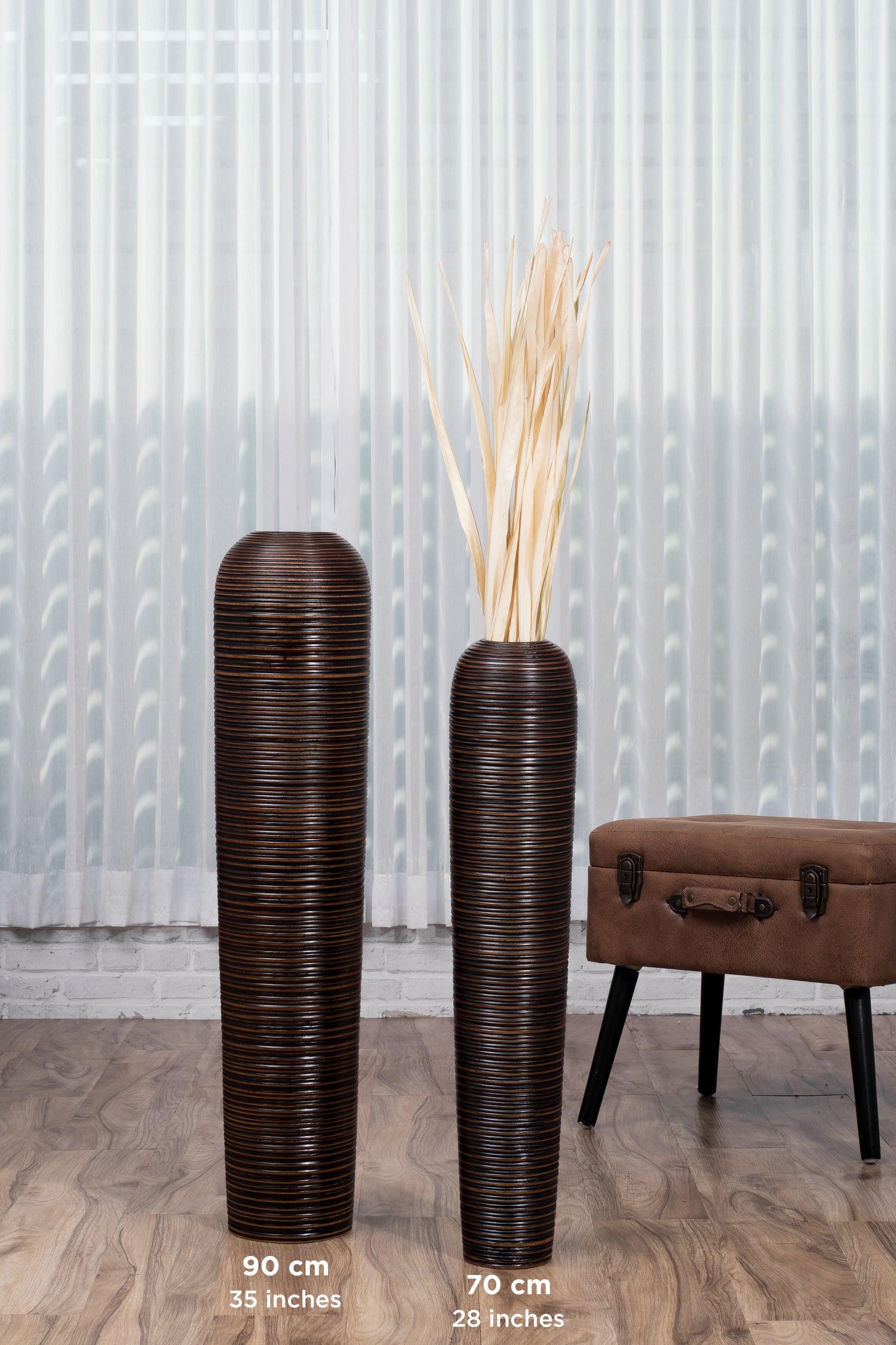 Large Mango Wood Floor Vase – Handcrafted Decorative Highlight from Thailand, brown, 85 cm