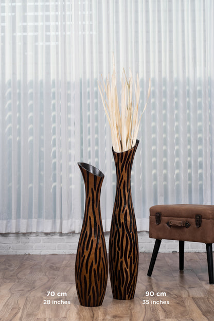 Large Mango Wood Floor Vase – Handcrafted Decorative Highlight from Thailand, 65 cm