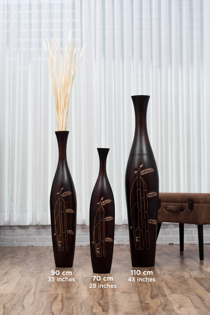 Large Mango Wood Floor Vase – Handcrafted Decorative Highlight from Thailand, 105 cm